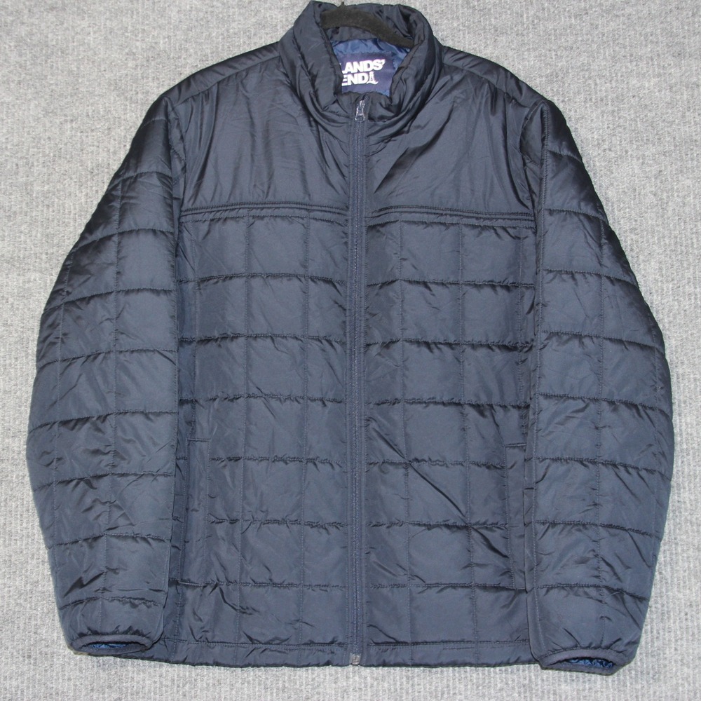 Lands End Mens XL 46-48 Navy‎ Blue Quilted Puffer Jacket Coat Full Zip